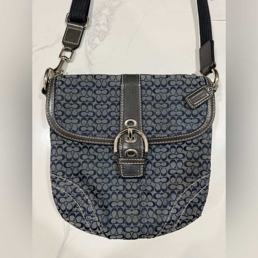 Coach soho blue mini signature c jacquard and leather crossbody bag